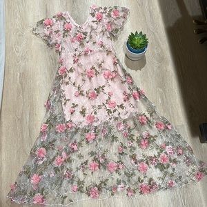 GORG 3D Pink Sheer Floral Floor-Length Dress